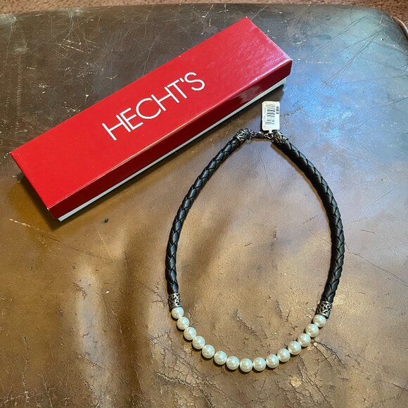 Vintage Woven Leather & Pearl Necklace - Goth Steampunk Style! - Picture 1 of 2